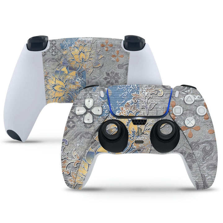 PS5 Controller Skin - Floral Art on Grey Canvas