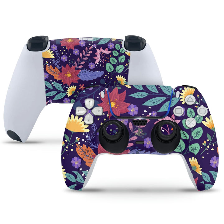 PS5 Controller Skin - Multicolor Leaves on Dark Blue