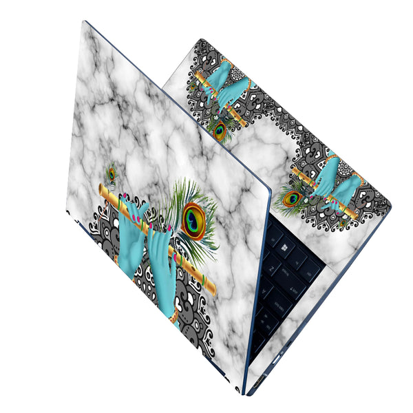 Laptop Skin - Golden Flute in Krishnas Hand Blue