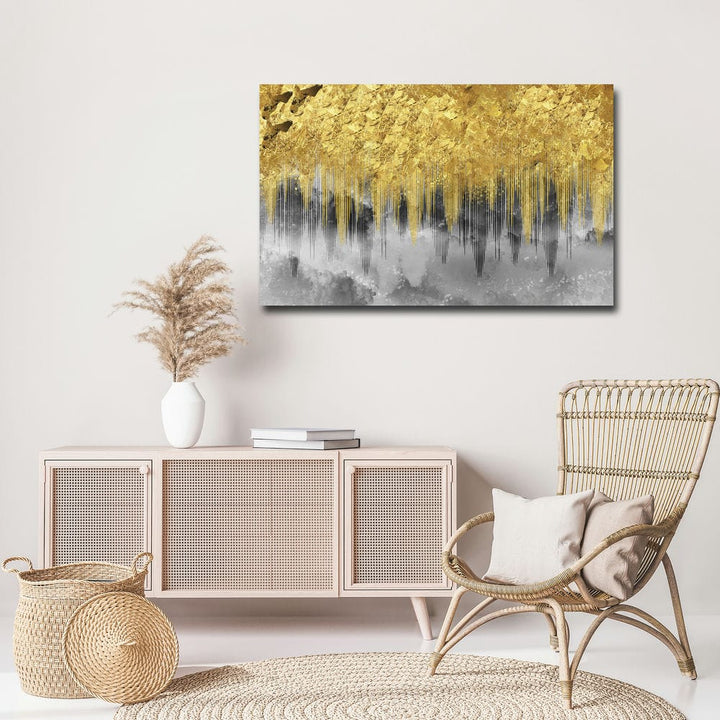 32x20 Canvas Painting - Golden Fall on Grey