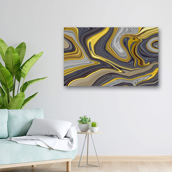 32x20 Canvas Painting - Golden Black Grey Mesh Art