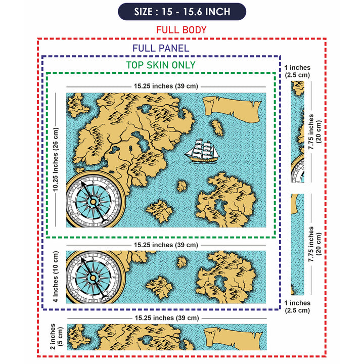 Laptop Skin - Boat Compass Dark Cyan Shaded Map