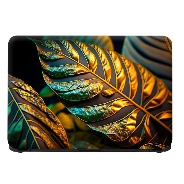 Laptop Skin - Tropical Leaves Gold and Black Illustration