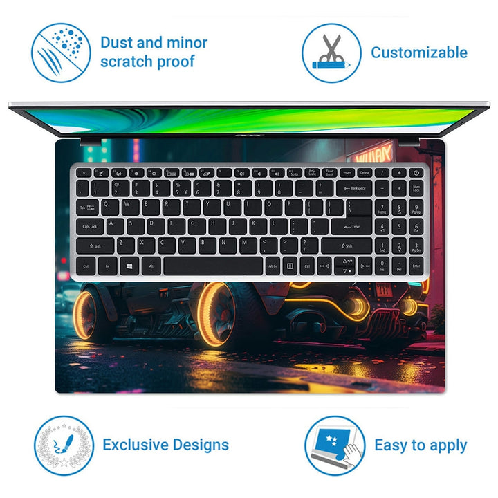 Laptop Skin - Neonlit Cyberpunk City Street Car