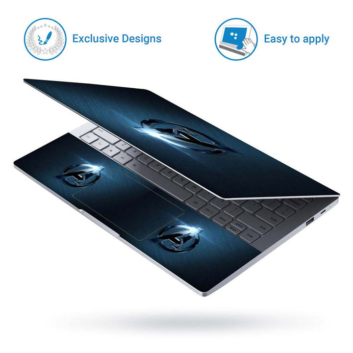 Full Panel Laptop Skin - A Black Metal Logo on Blue Shade