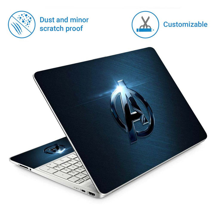 Full Panel Laptop Skin - A Black Metal Logo on Blue Shade