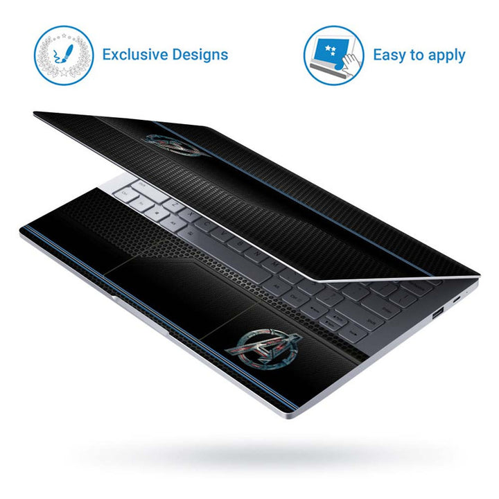 Full Panel Laptop Skin - A Logo Black Net Blue Lines