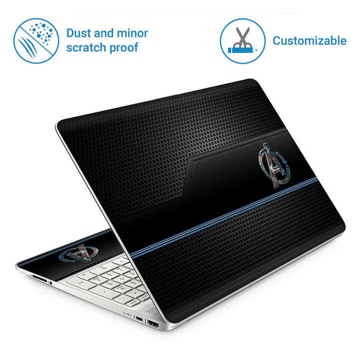 Full Panel Laptop Skin - A Logo Black Net Blue Lines