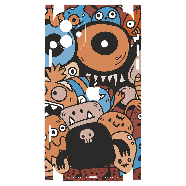 Apple iPhone Skin Wrap - Cartoon Faces Brown Back - SkinsLegend