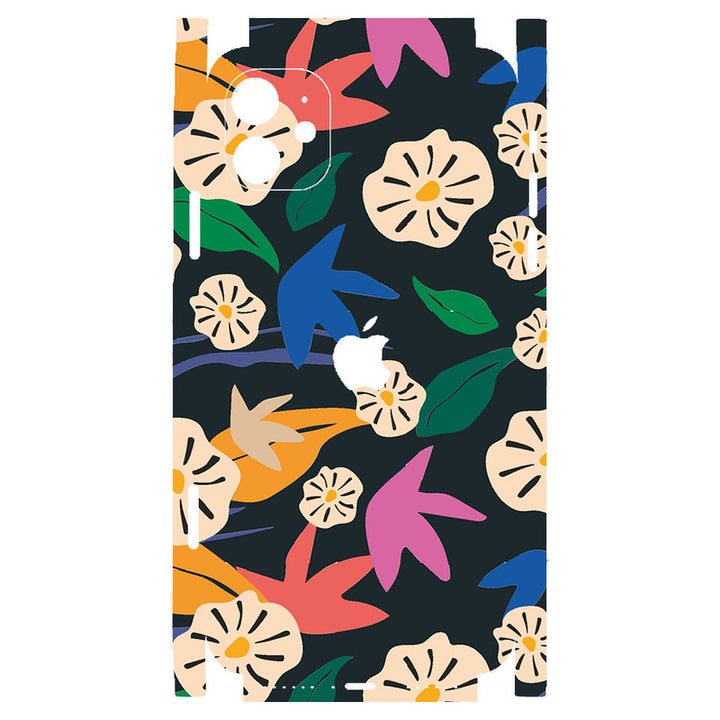 Apple iPhone Skin Wrap - Floral and Leaves on Black - SkinsLegend