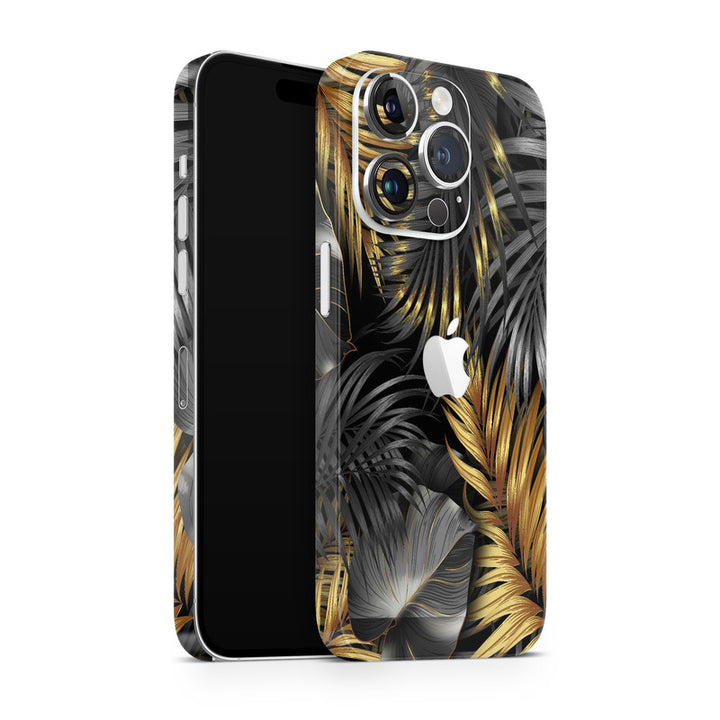 Apple iPhone Skin Wrap - Golden Black Big Leaves - SkinsLegend