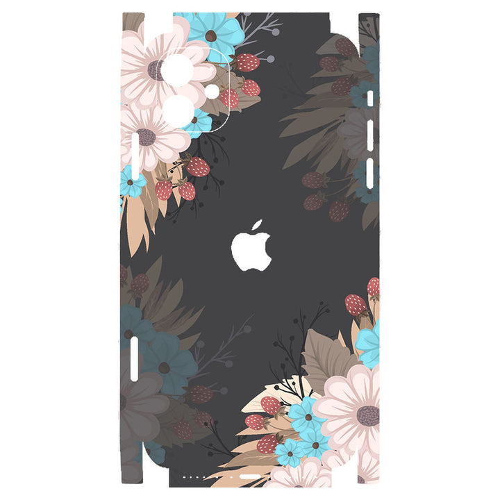 Apple iPhone Skin Wrap - White Blue Floral on Grey - SkinsLegend