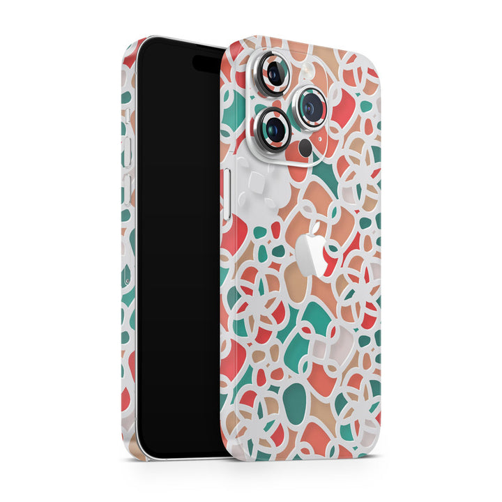 Apple iPhone Skin Wrap - White Green Orange Floral Spiral - SkinsLegend