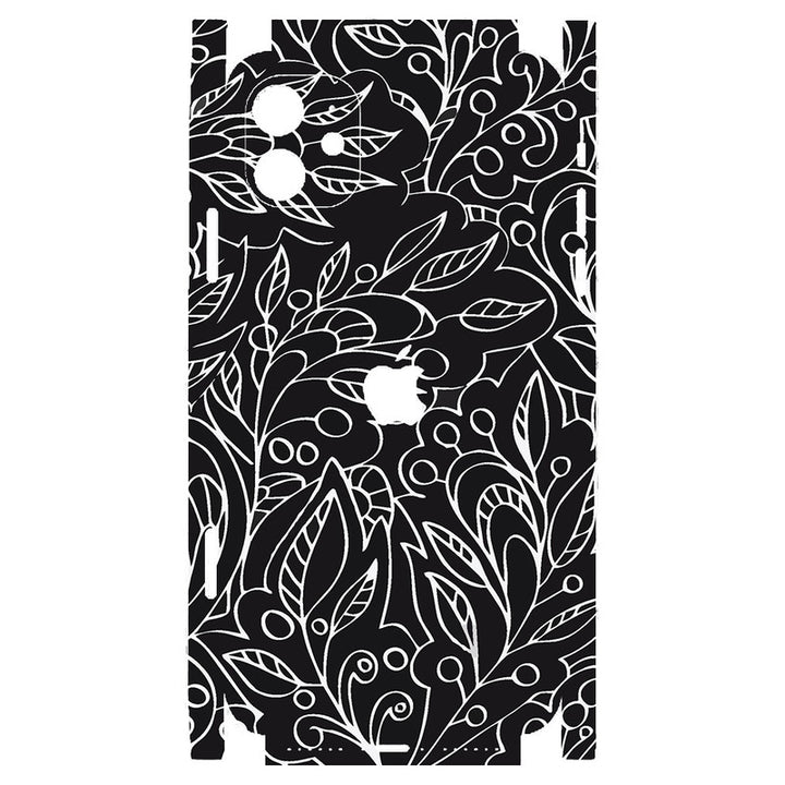 Apple iPhone Skin Wrap - White Leaves on Black - SkinsLegend