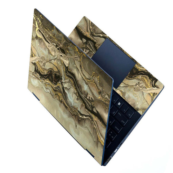 Full Panel Laptop Skin - Beige and Golden Marble Pattern