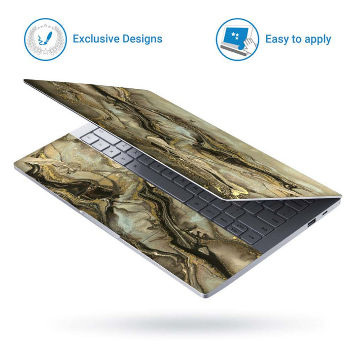 Full Panel Laptop Skin - Beige and Golden Marble Pattern