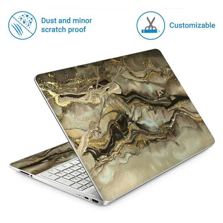 Full Panel Laptop Skin - Beige and Golden Marble Pattern