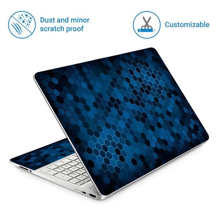 Full Panel Laptop Skin - Black Blue Honeycomb