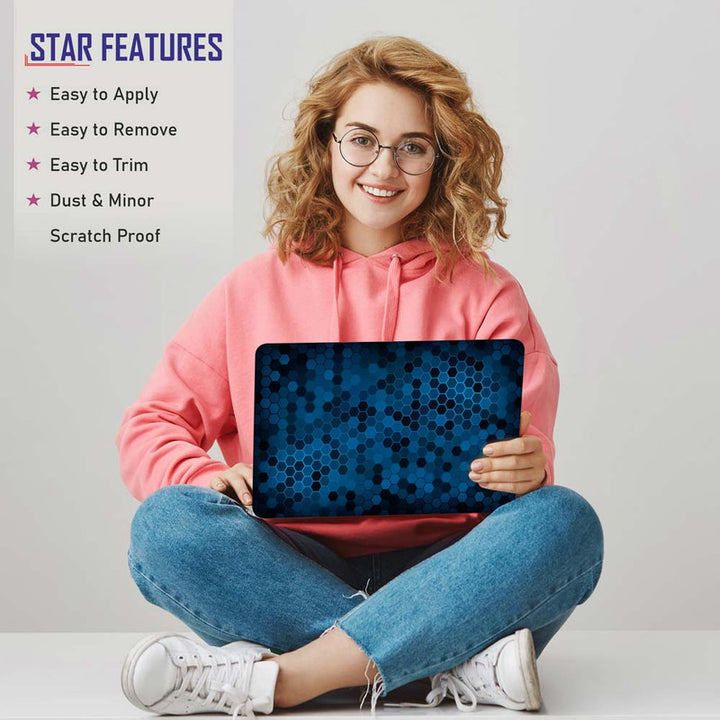 Full Panel Laptop Skin - Black Blue Honeycomb