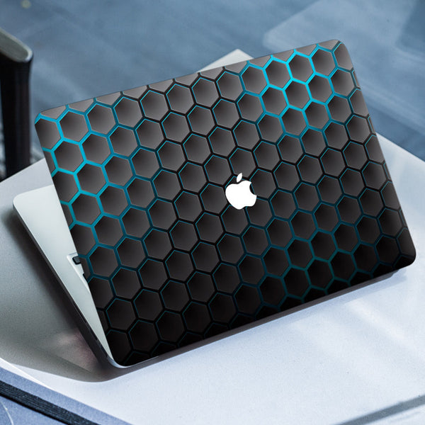 Laptop Skin for Apple MacBook - Black Cyan Honeycomb Design - SkinsLegend