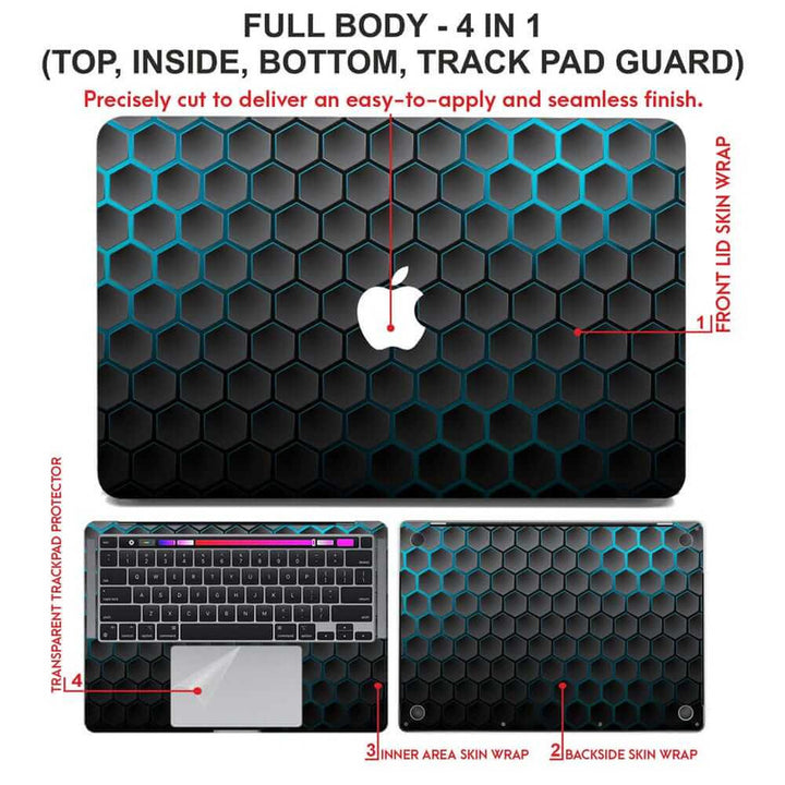 Laptop Skin for Apple MacBook - Black Cyan Honeycomb Design - SkinsLegend