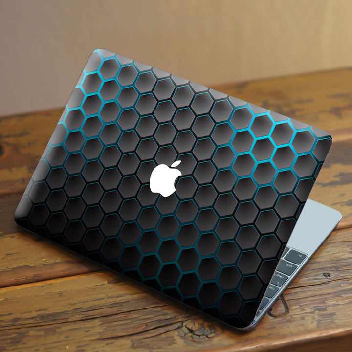 Laptop Skin for Apple MacBook - Black Cyan Honeycomb Design - SkinsLegend