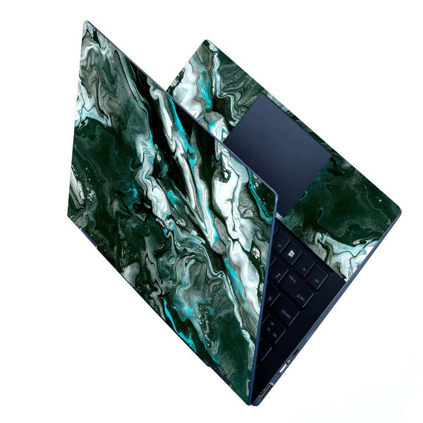 Full Panel Laptop Skin - Black Cyan Marble Series