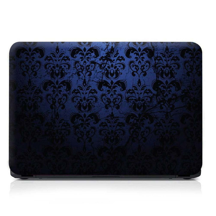 Full Panel Laptop Skin - Black Floral on Blue Leather