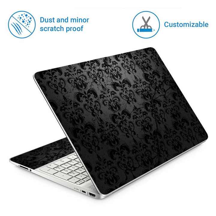 Full Panel Laptop Skin - Black Floral on Ruff Leather