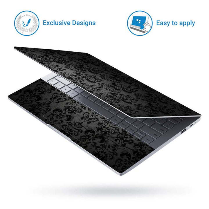 Full Panel Laptop Skin - Black Floral on Ruff Leather