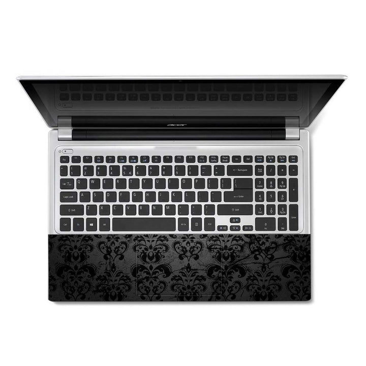 Full Panel Laptop Skin - Black Floral on Ruff Leather