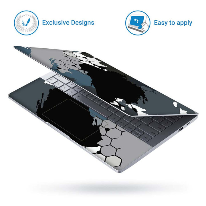 Full Panel Laptop Skin - Black Grey Honeycomb Art