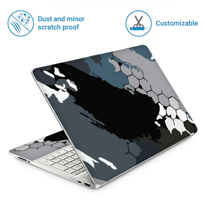 Full Panel Laptop Skin - Black Grey Honeycomb Art