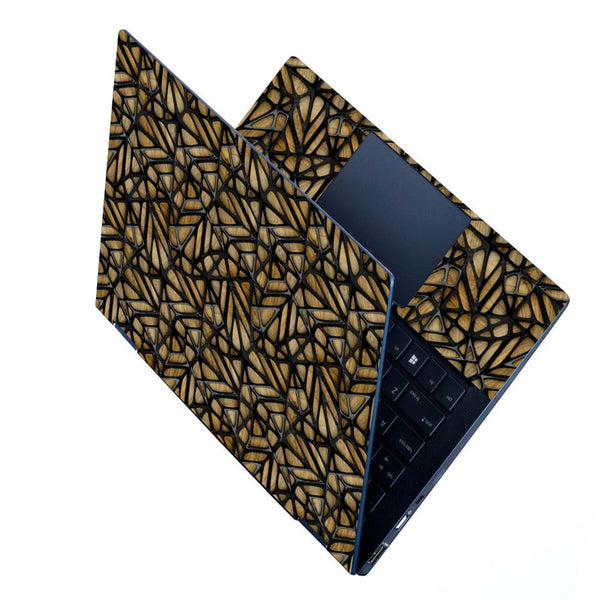 Full Panel Laptop Skin - Black Hard Net Design on Wooden