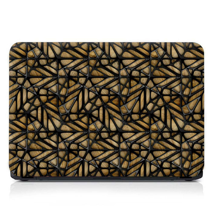 Full Panel Laptop Skin - Black Hard Net Design on Wooden