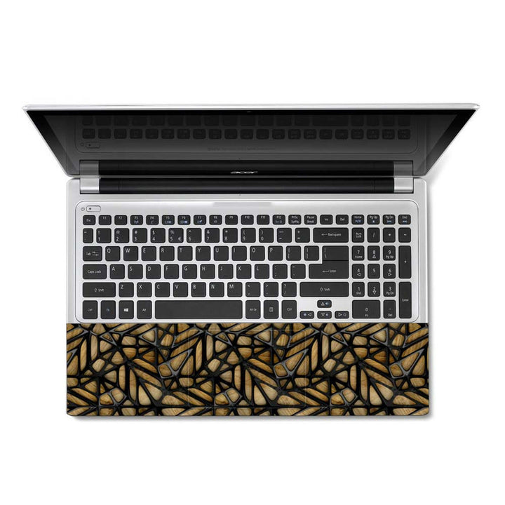 Full Panel Laptop Skin - Black Hard Net Design on Wooden