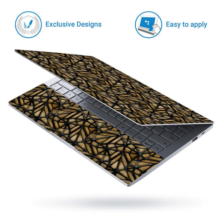 Full Panel Laptop Skin - Black Hard Net Design on Wooden