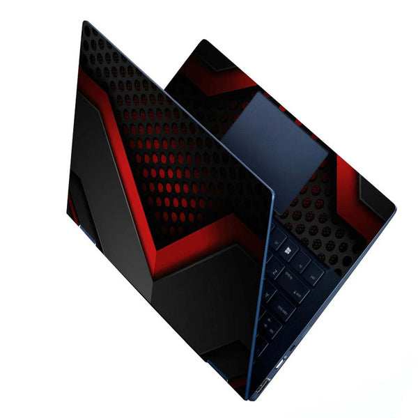 Full Panel Laptop Skin - Black Red Net Hole