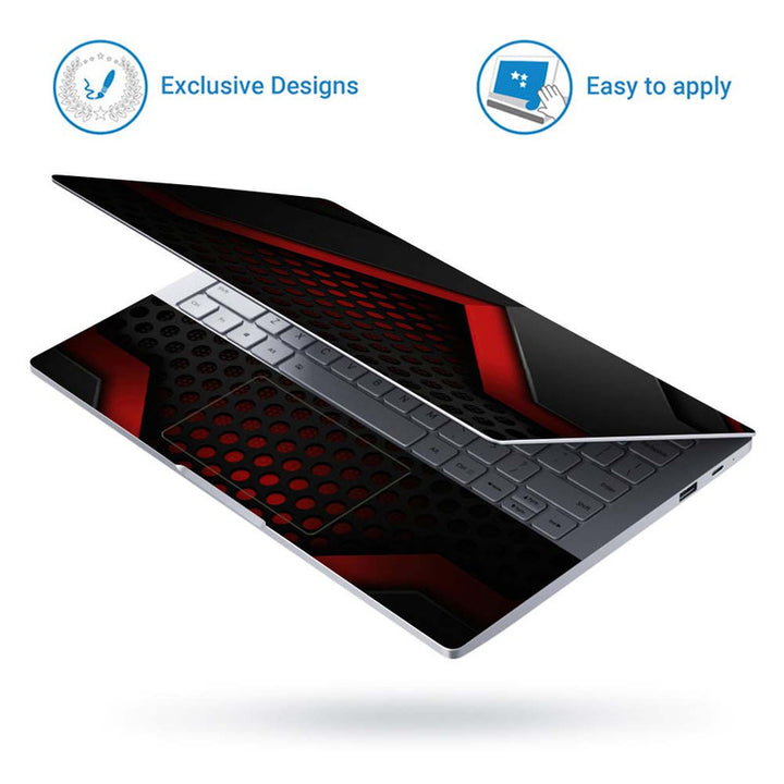 Full Panel Laptop Skin - Black Red Net Hole