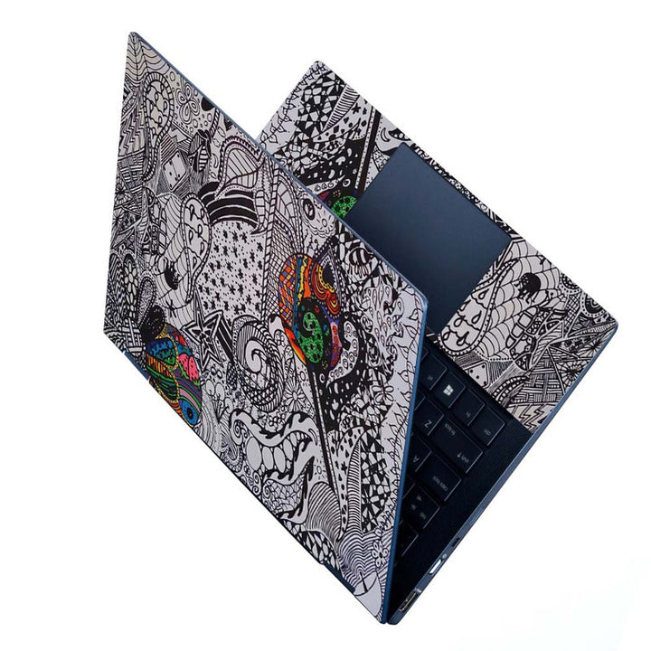 Full Panel Laptop Skin - Black White Paisley