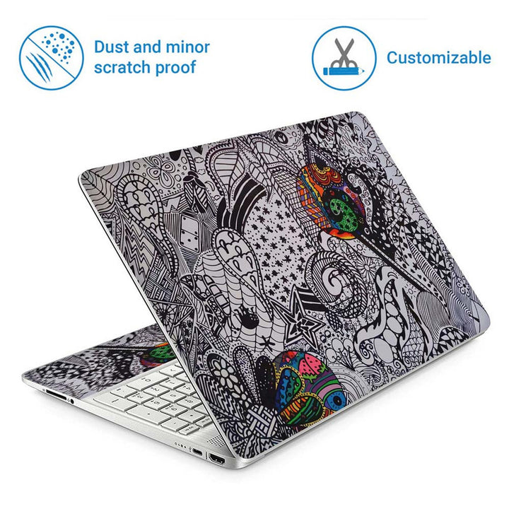 Full Panel Laptop Skin - Black White Paisley