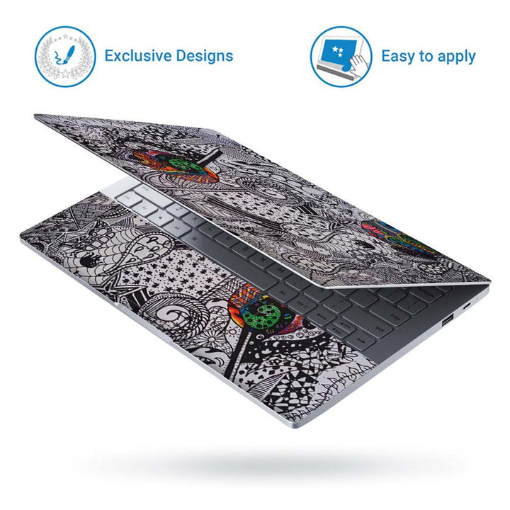 Full Panel Laptop Skin - Black White Paisley