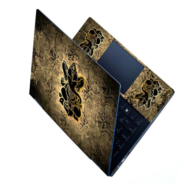 Full Panel Laptop Skin - Brown Ganesh Brown Floral