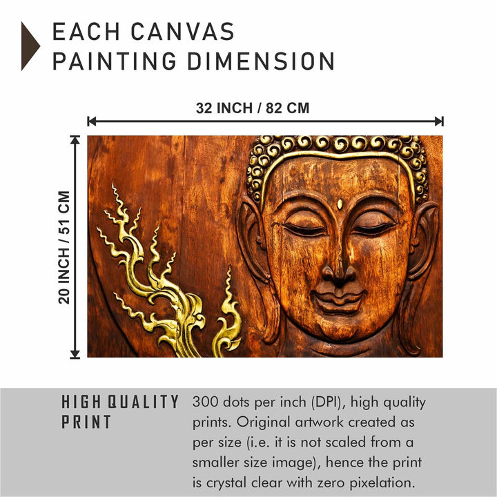 FineArts Rolled Canvas Painting - Buddha Woden Golden Art