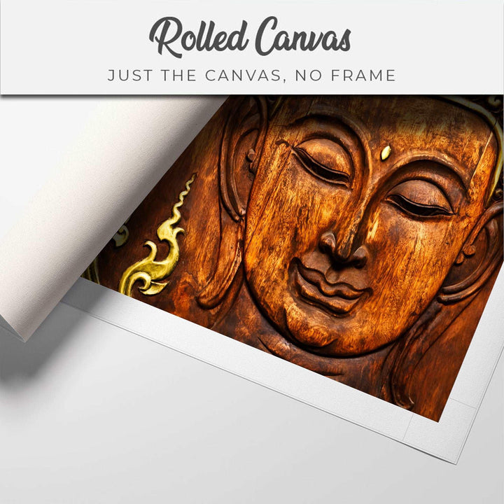 FineArts Rolled Canvas Painting - Buddha Woden Golden Art