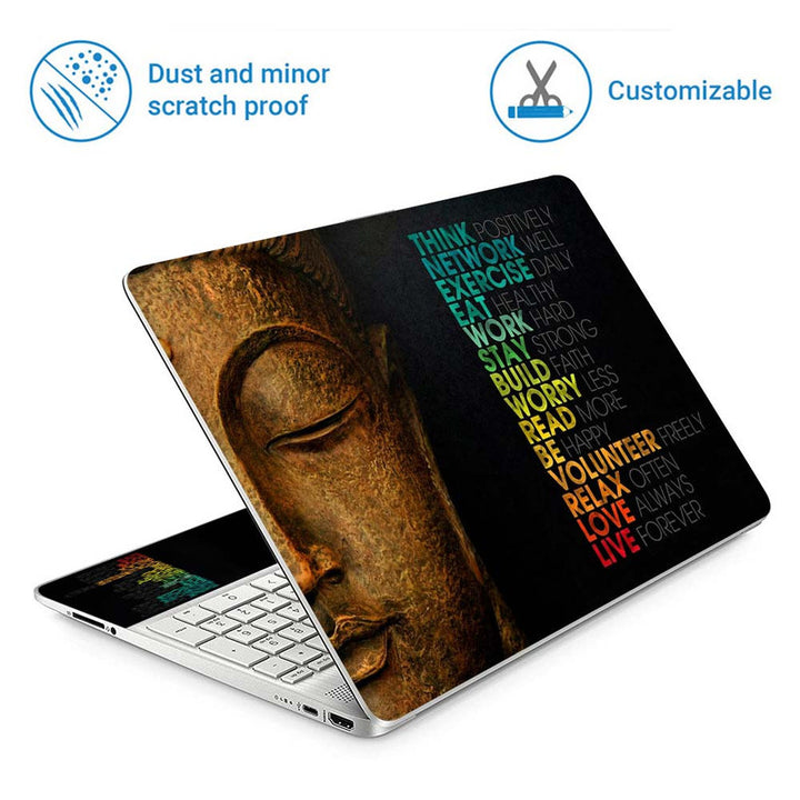 Full Panel Laptop Skin - Buddha Face with Motivational Words