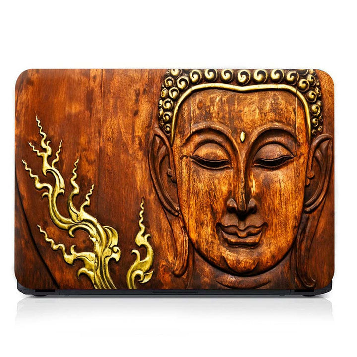 Full Panel Laptop Skin - Buddha Wooden Golden Embossed