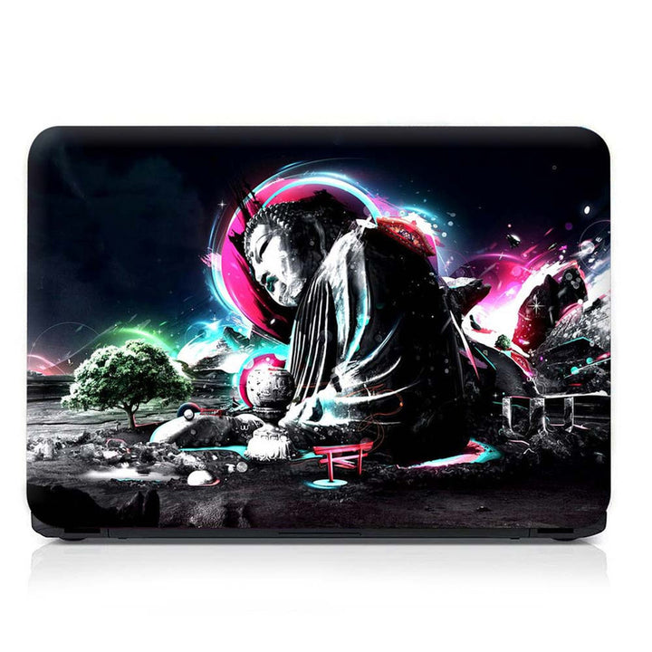 Full Panel Laptop Skin - Buddhism Neon Art