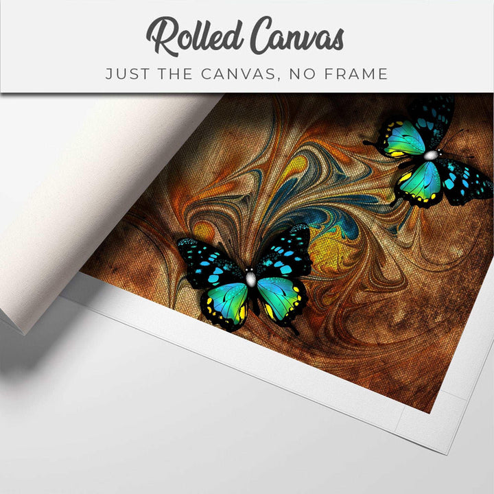 FineArts Rolled Canvas Painting - Butterflies on Brown Cloth