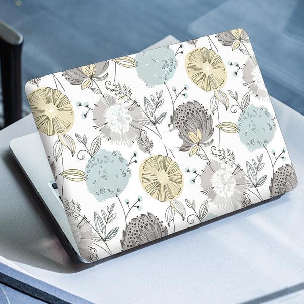 Laptop Skin for Apple MacBook - Cream Grey Shaded Artificial Flowers - SkinsLegend